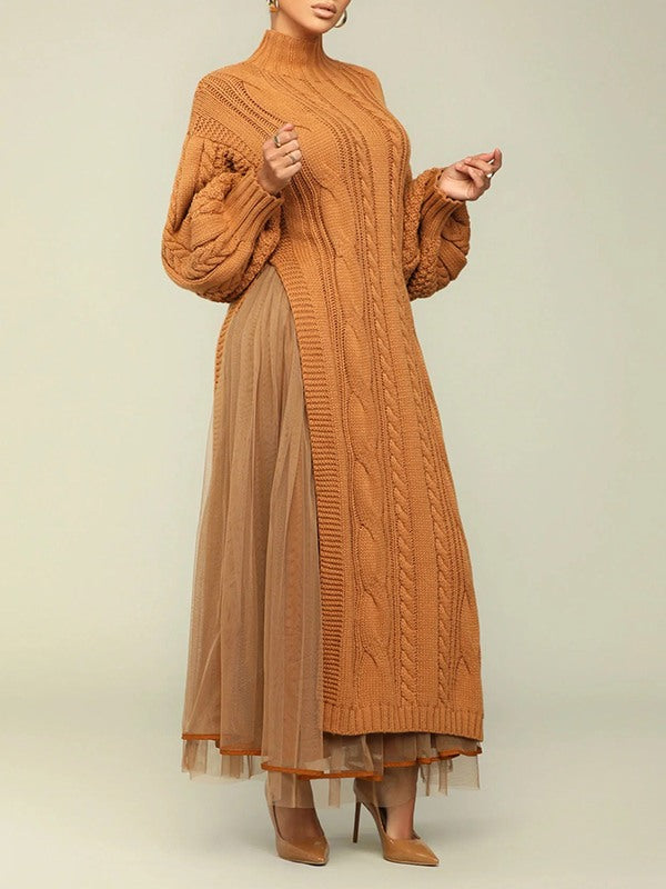 Knit Dress with Mesh Skirt  Fashionpara