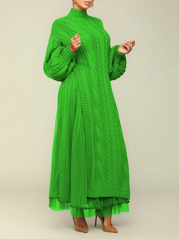 Knit Dress with Mesh Skirt  Fashionpara