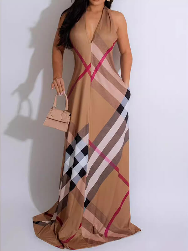 Plaid Halter Maxi Dress  Fashionpara