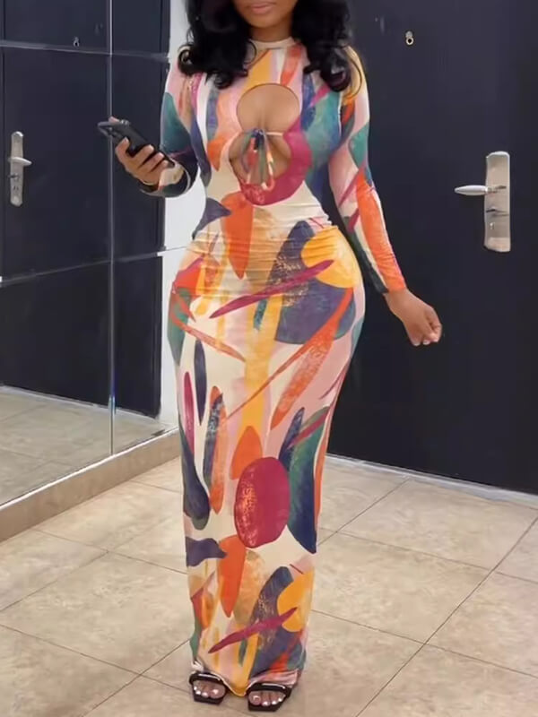 Printed Cutout Maxi Dress  Fashionpara