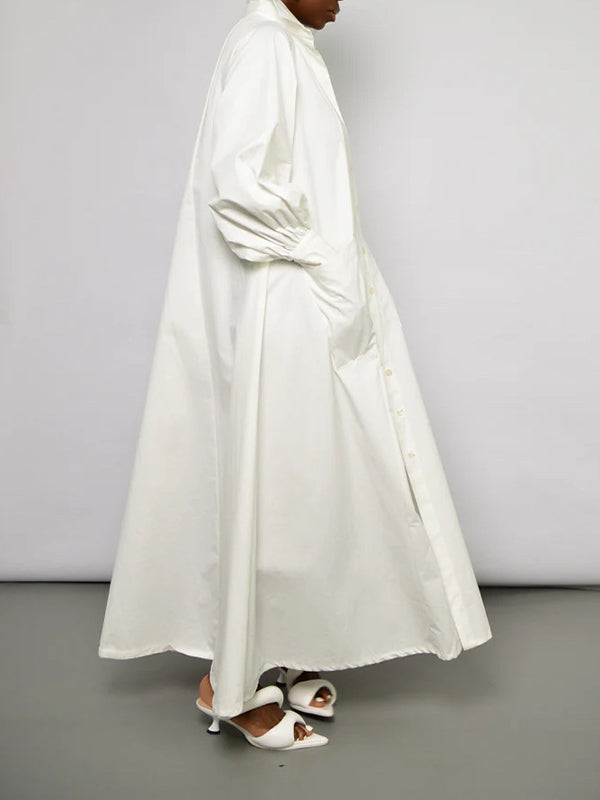 Solid Side-Slit Shirt Dress  Fashionpara