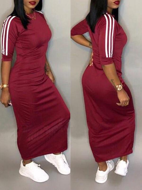 Stripe-Sleeve Maxi Dress  Fashionpara