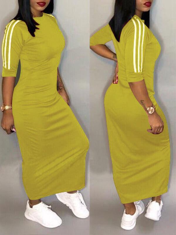 Stripe-Sleeve Maxi Dress  Fashionpara