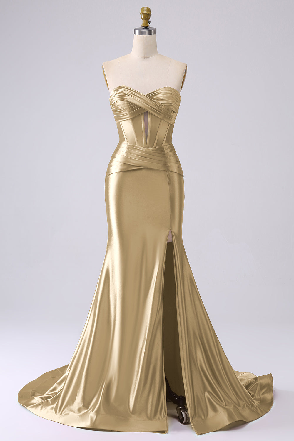 Sparkly Dark Navy Mermaid Sweetheart Corset Long Prom Dress with Slit