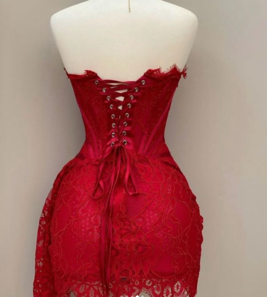 Sexy Red Lace Strapless Sheath Short Cocktail Dress Formal Graduation Homecoming Dress S900