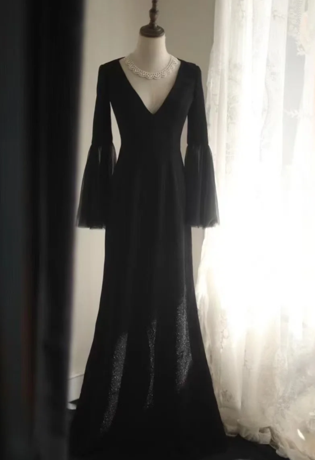 Elegant Black V Neck Satin Sequin Mermaid Party Dress Birthday Prom Gown D1271