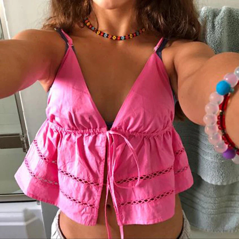 Lace-Up Bandage V-Neck Crop Top