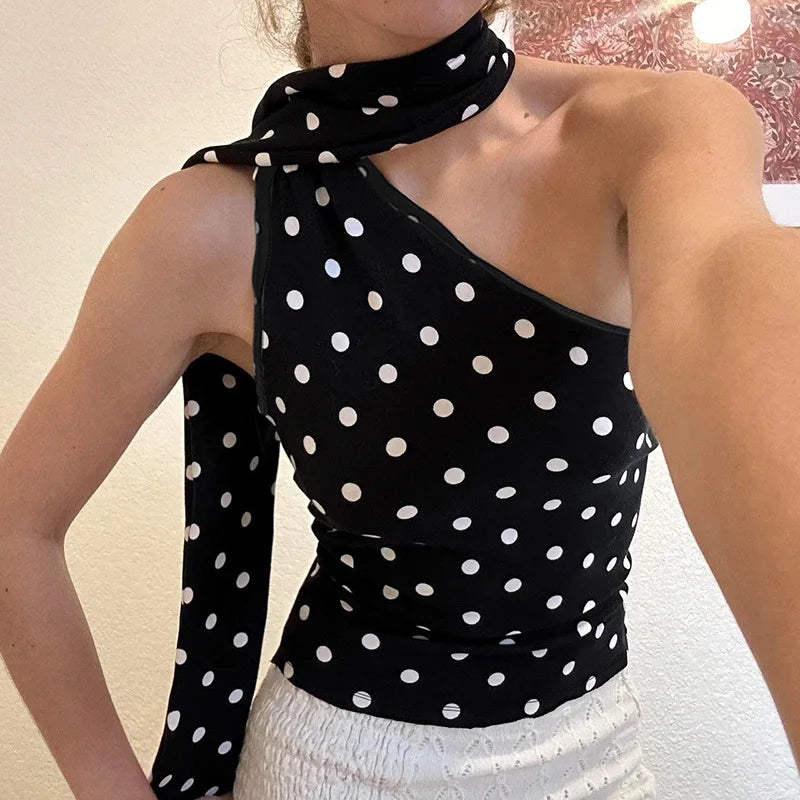 Polka Dot Scarf Crop Top