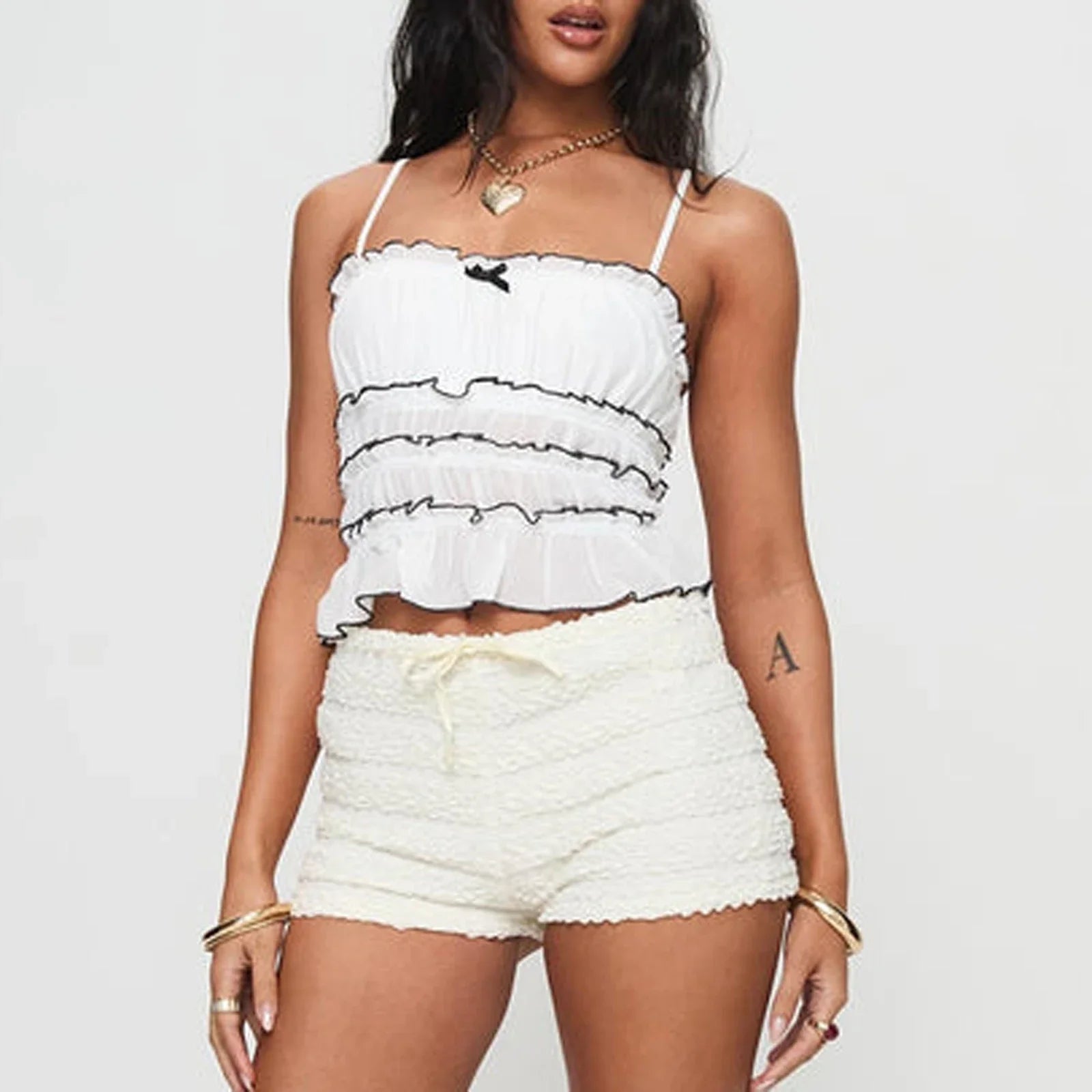 Contrast Ruffled Layered Crop Top