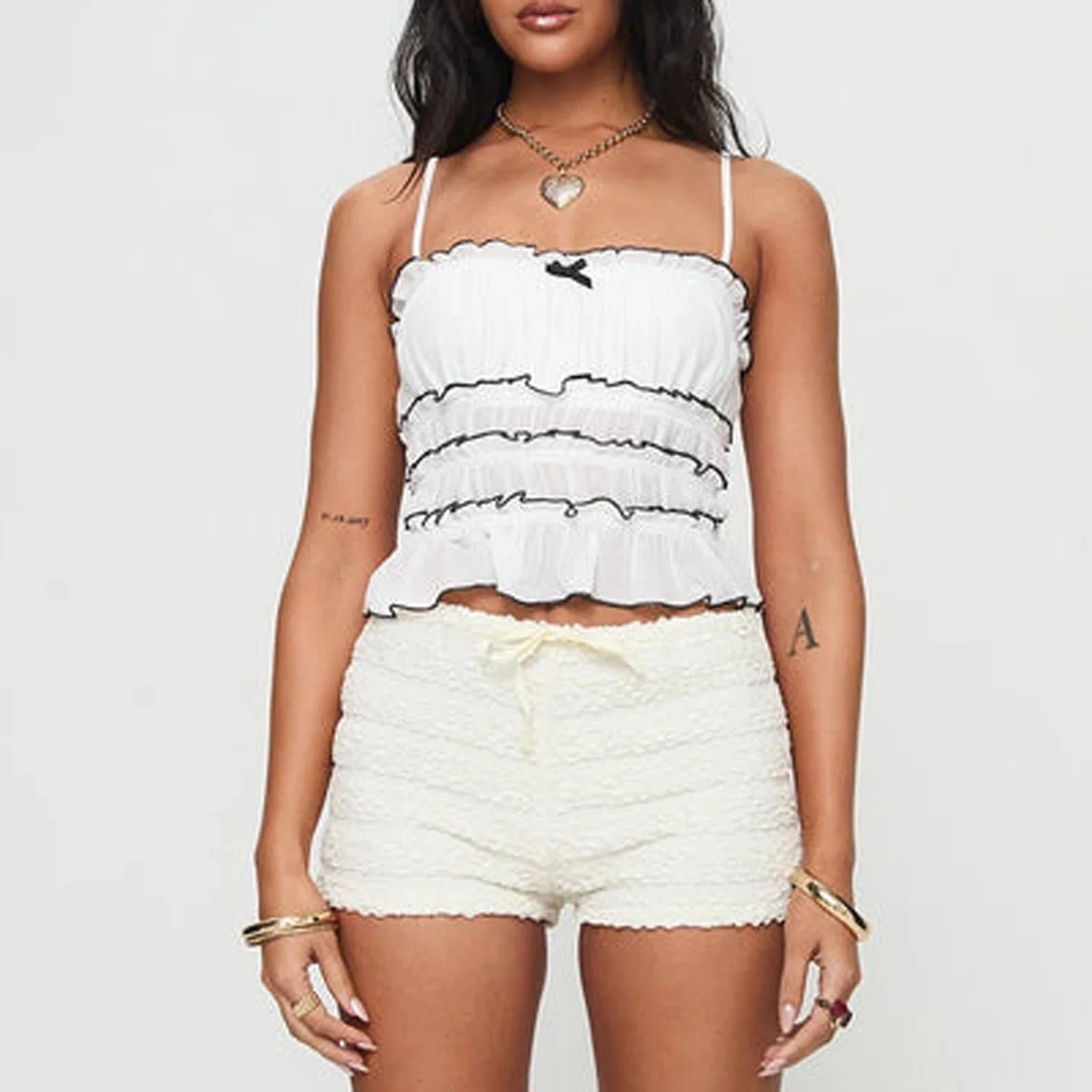 Contrast Ruffled Layered Crop Top