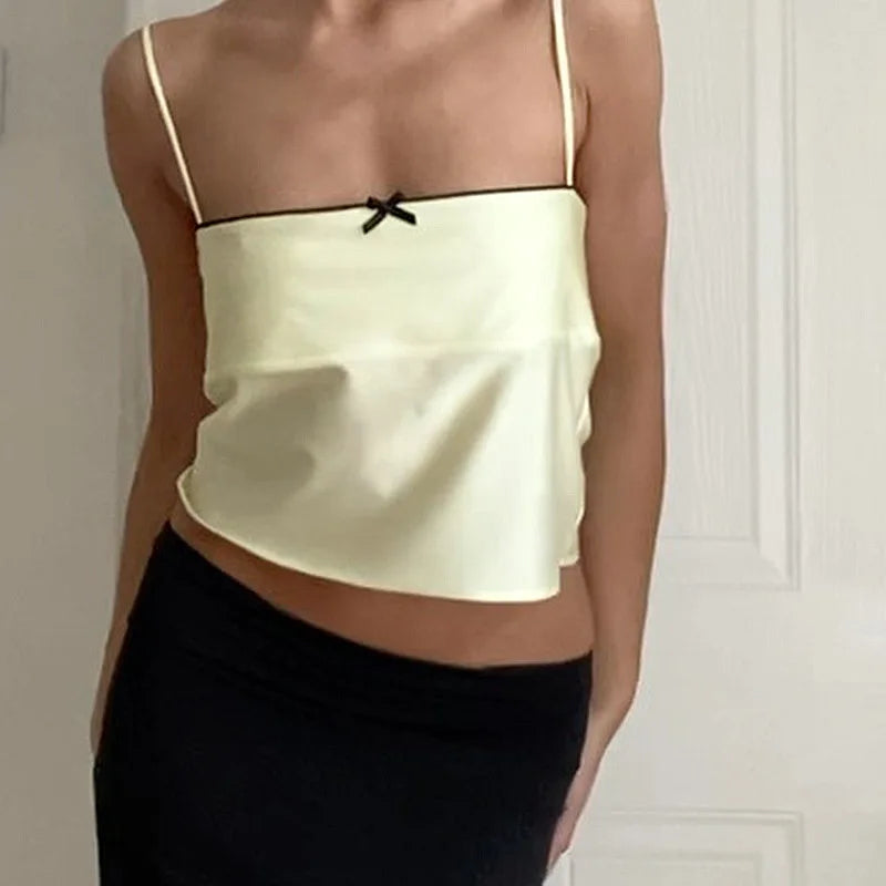 Satin Bowknot Spaghetti Crop Top