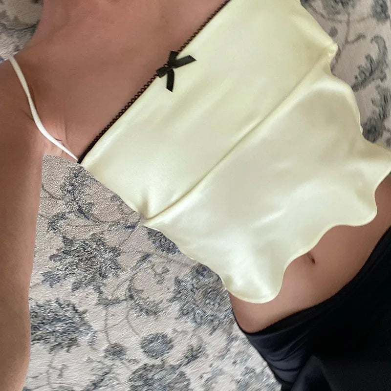 Satin Bowknot Spaghetti Crop Top