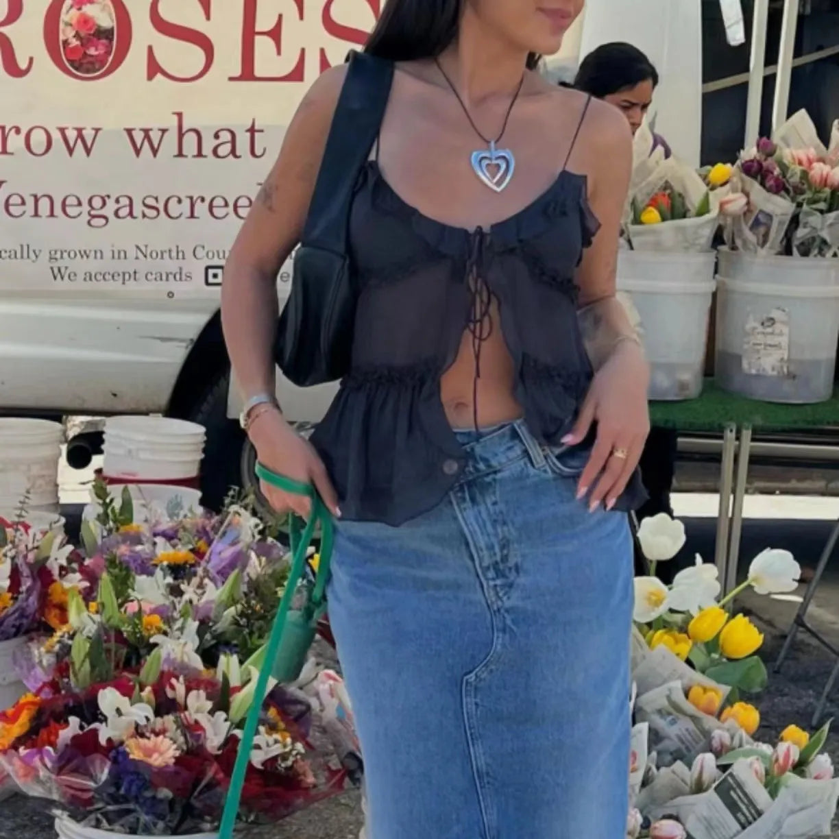 Sheer Mesh Ruffled Crop Top