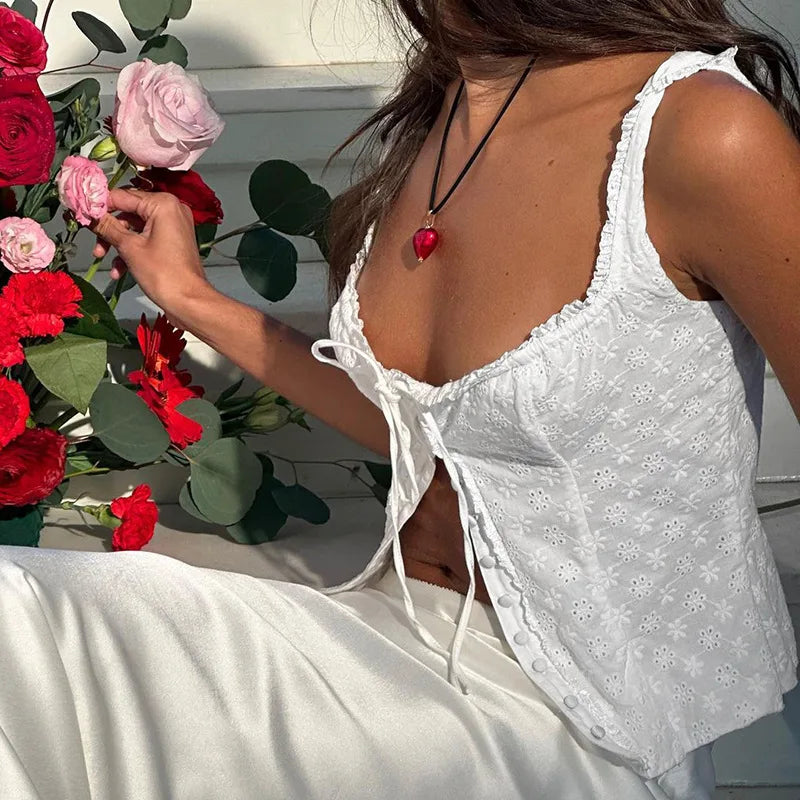 Jacquard Tie Front Crop Top