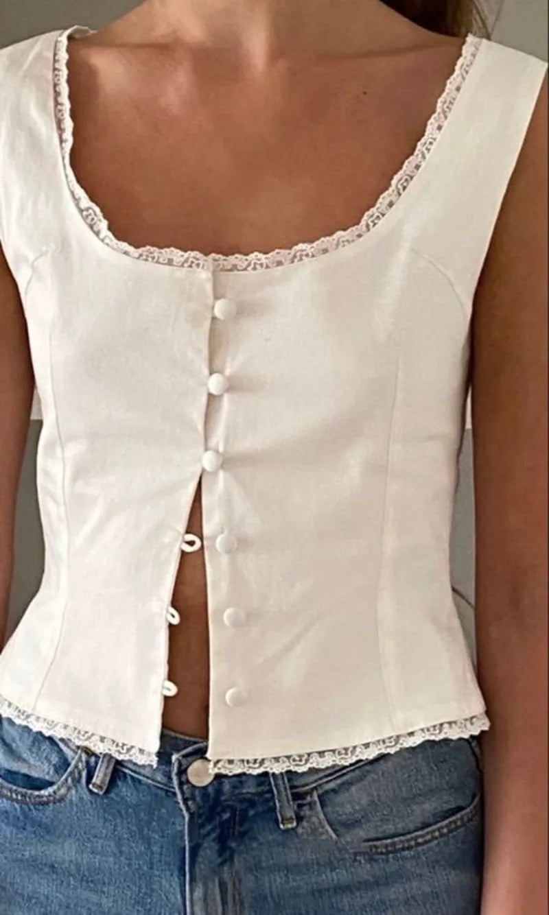 Satin Button Milkmaid Crop Top