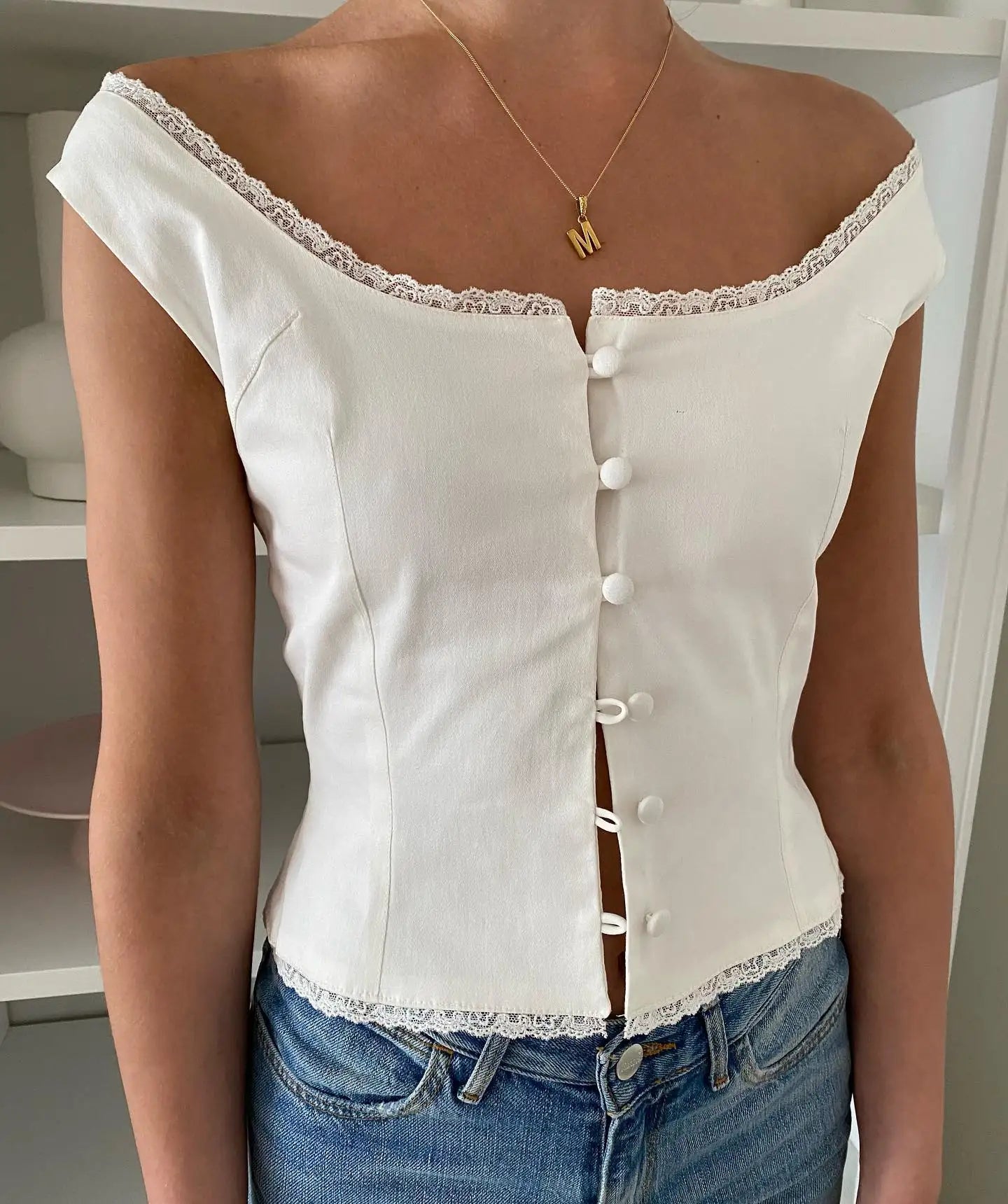 Satin Button Milkmaid Crop Top