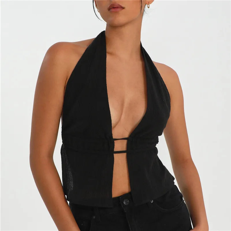 Backless Tie Front Crop Top
