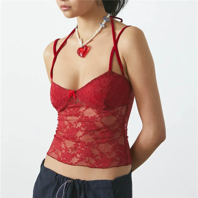 See-Through Lace Patch Crop Top