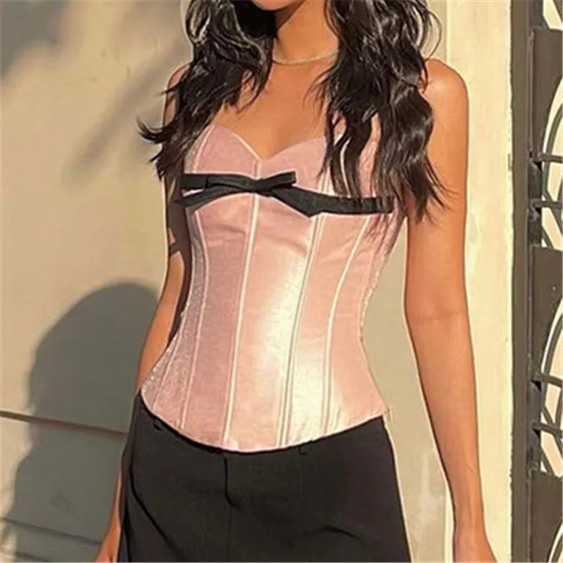 Pink Bow Sheath Crop Top