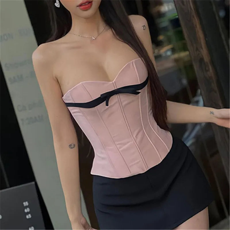 Pink Bow Sheath Crop Top