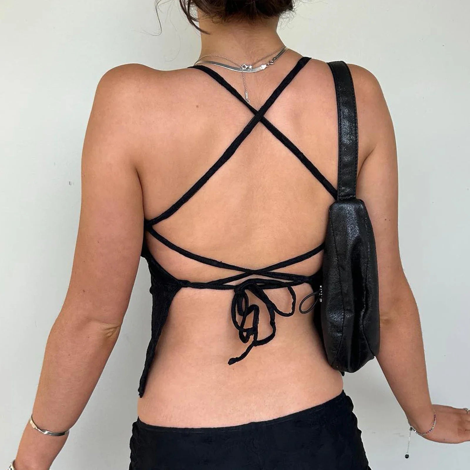 Lace Cross Back Sheer Crop Top