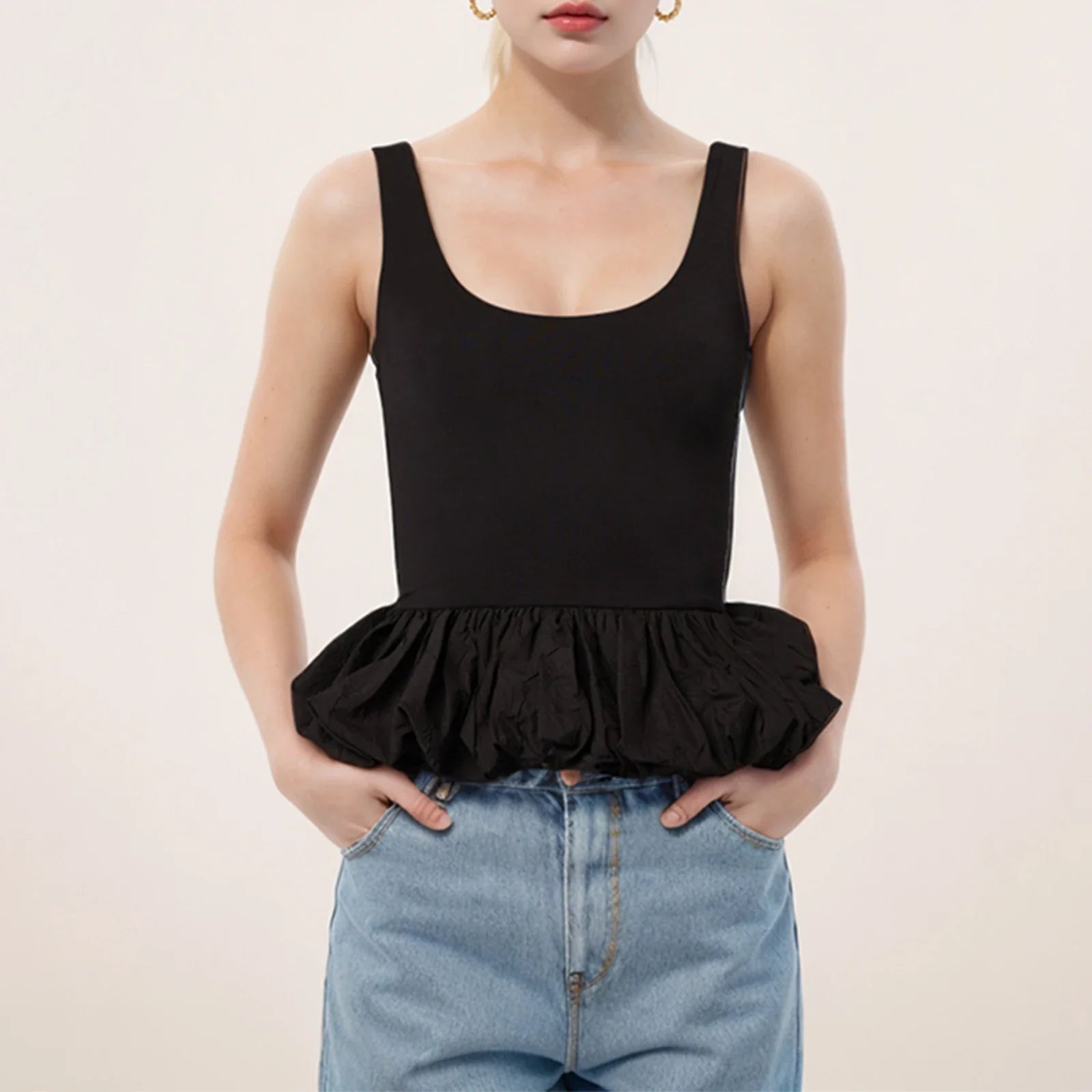 Ruffle Bubble Hem Crop Top