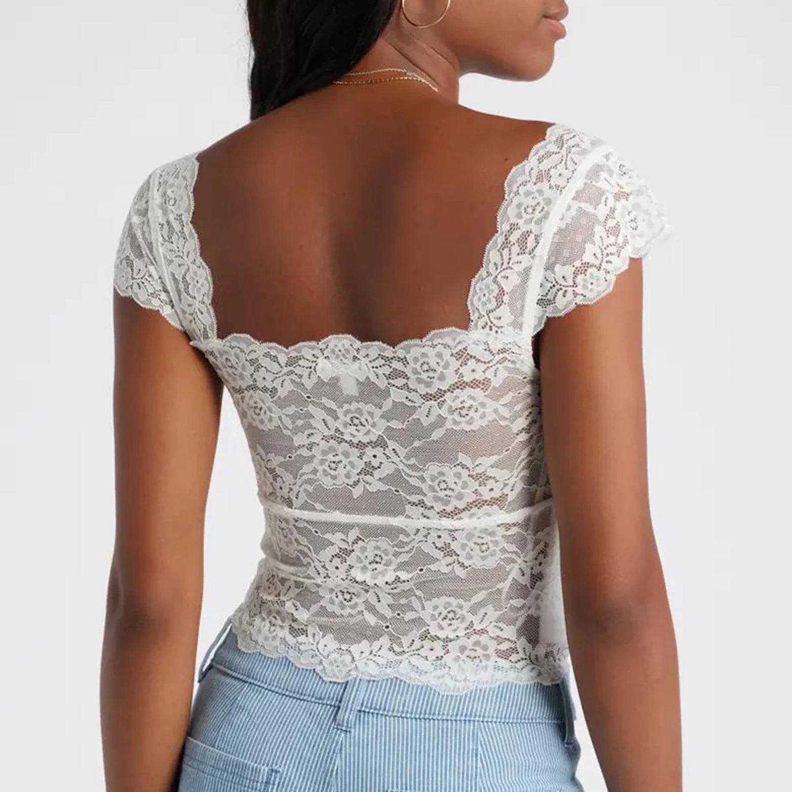 Lace Trim Short Sleeve Crop Top