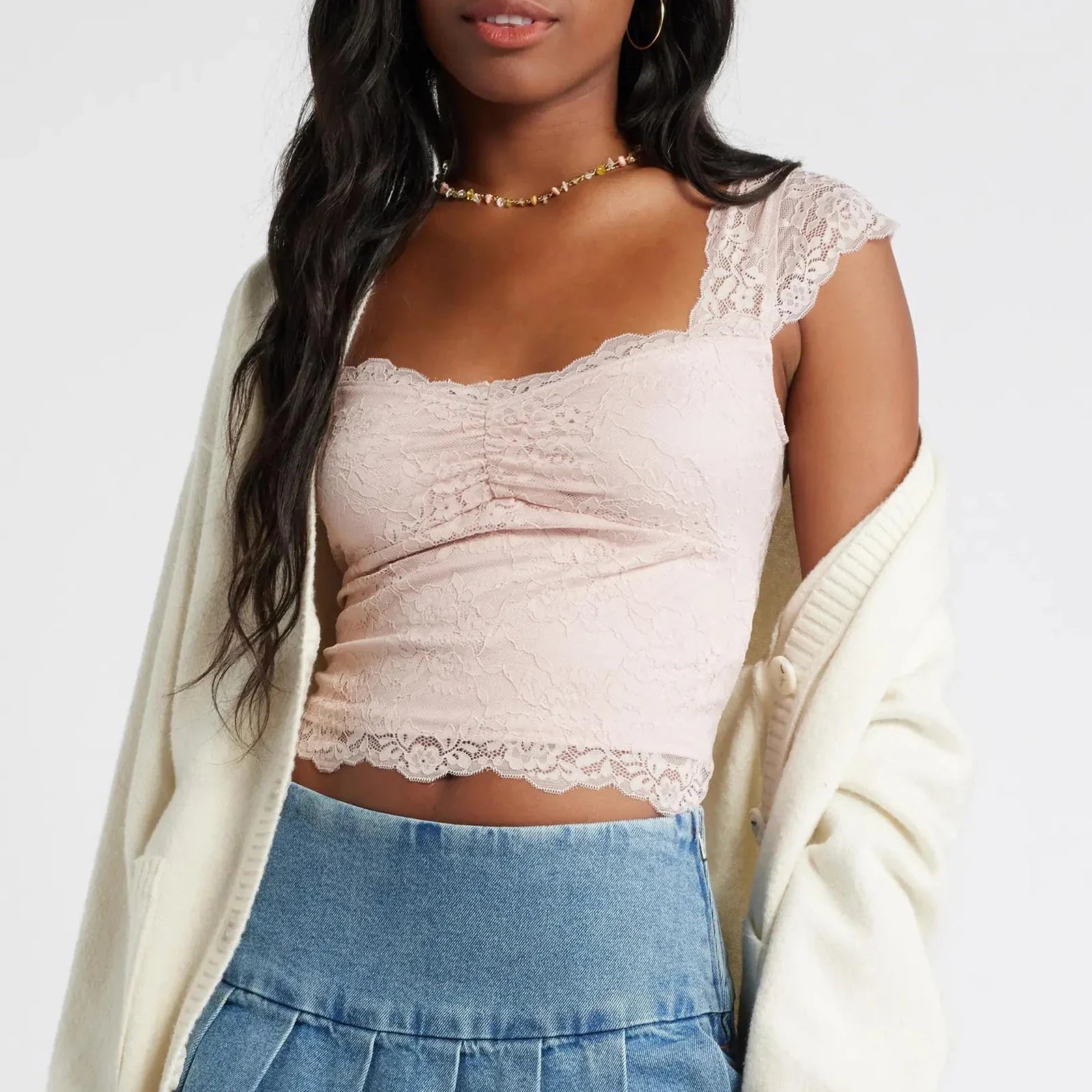 Lace Trim Short Sleeve Crop Top