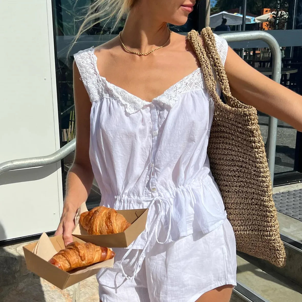 Lace Button Down Crop Top