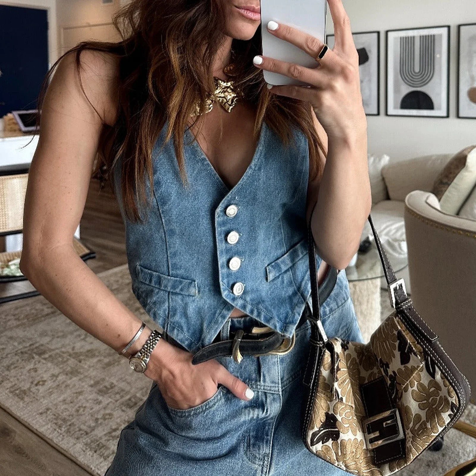 Denim Button Cowgirl Crop Top