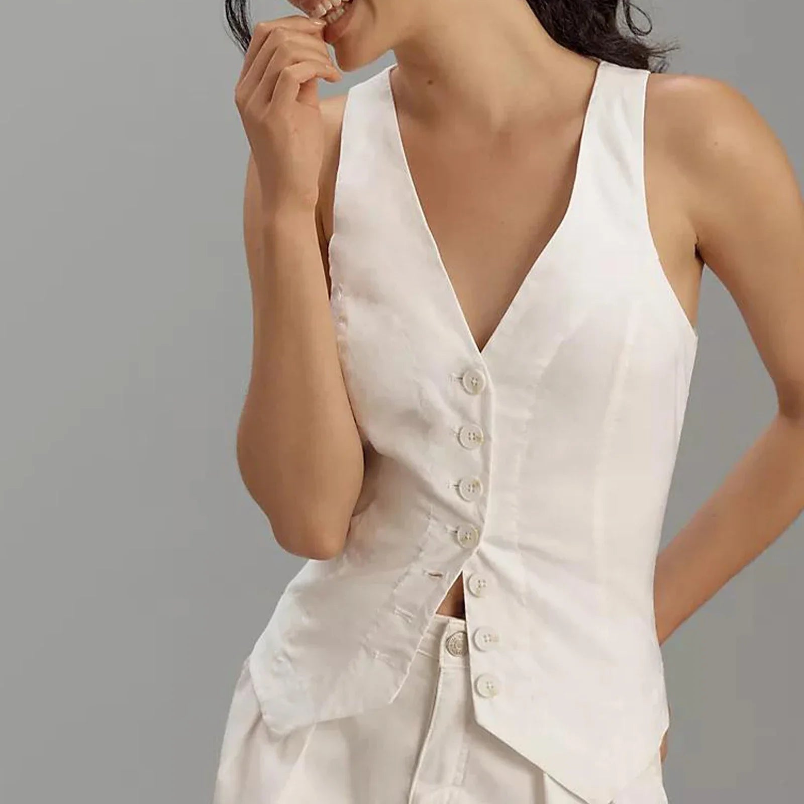 Button-Down Waistcoat Crop Top for Effortless Style