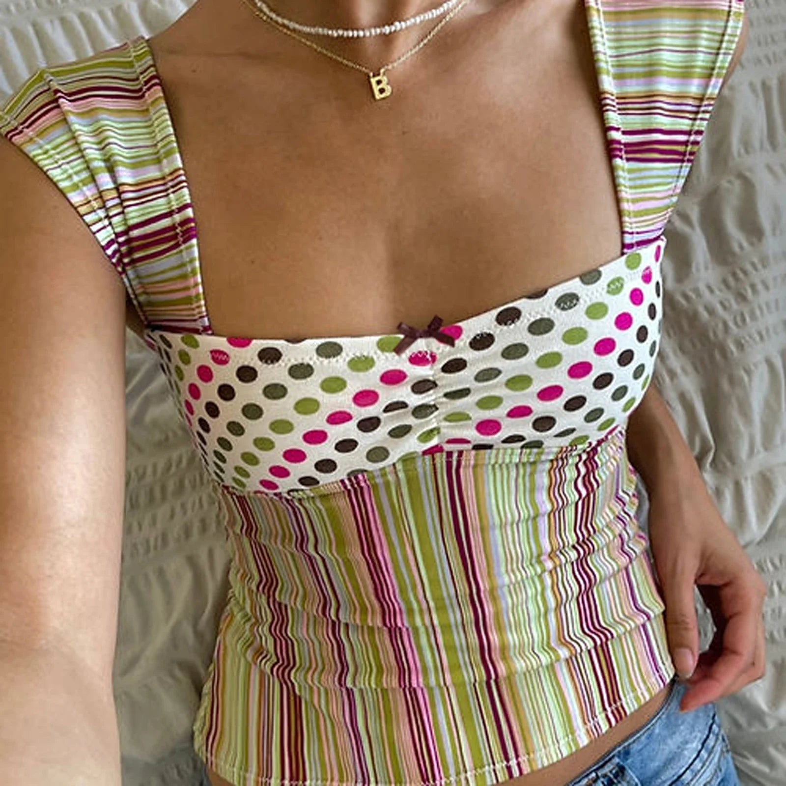 Plaid Stripes Square Crop Top