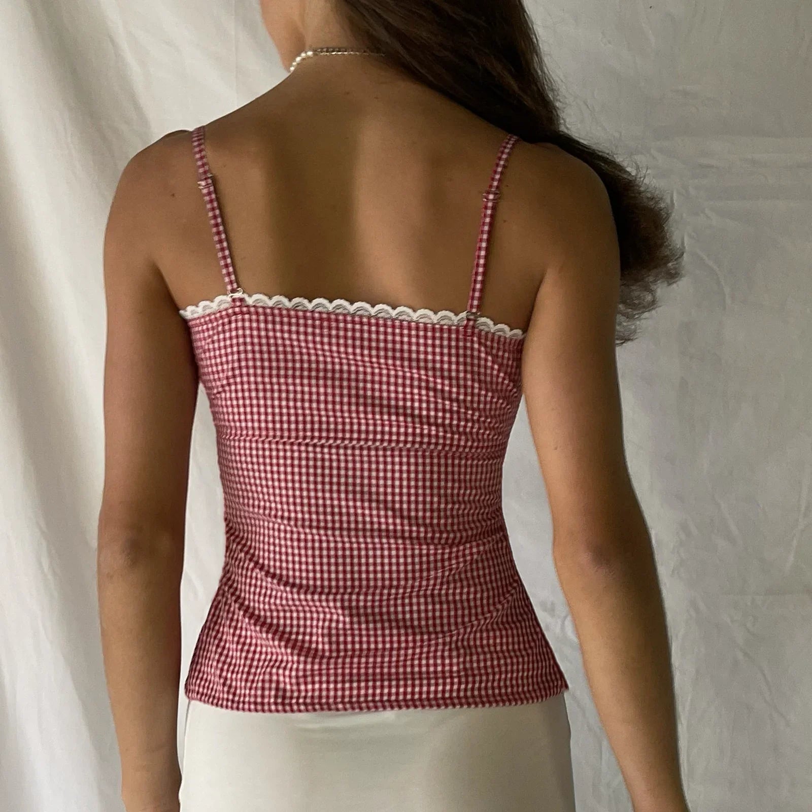 Sweetheart Plaid Button Crop Top