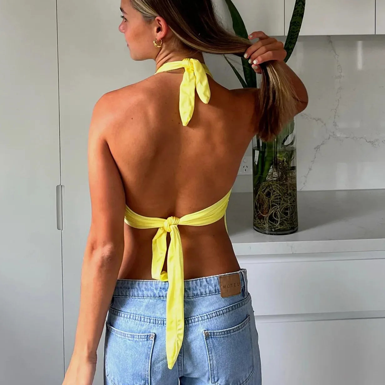 Halter Tie Back Solid Crop Top