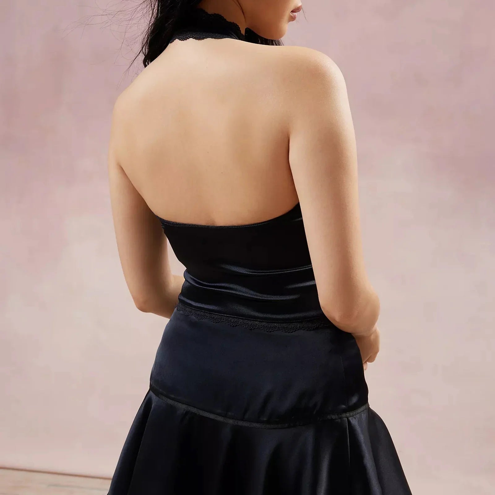 Satin Bowknot V-Neck Crop Top