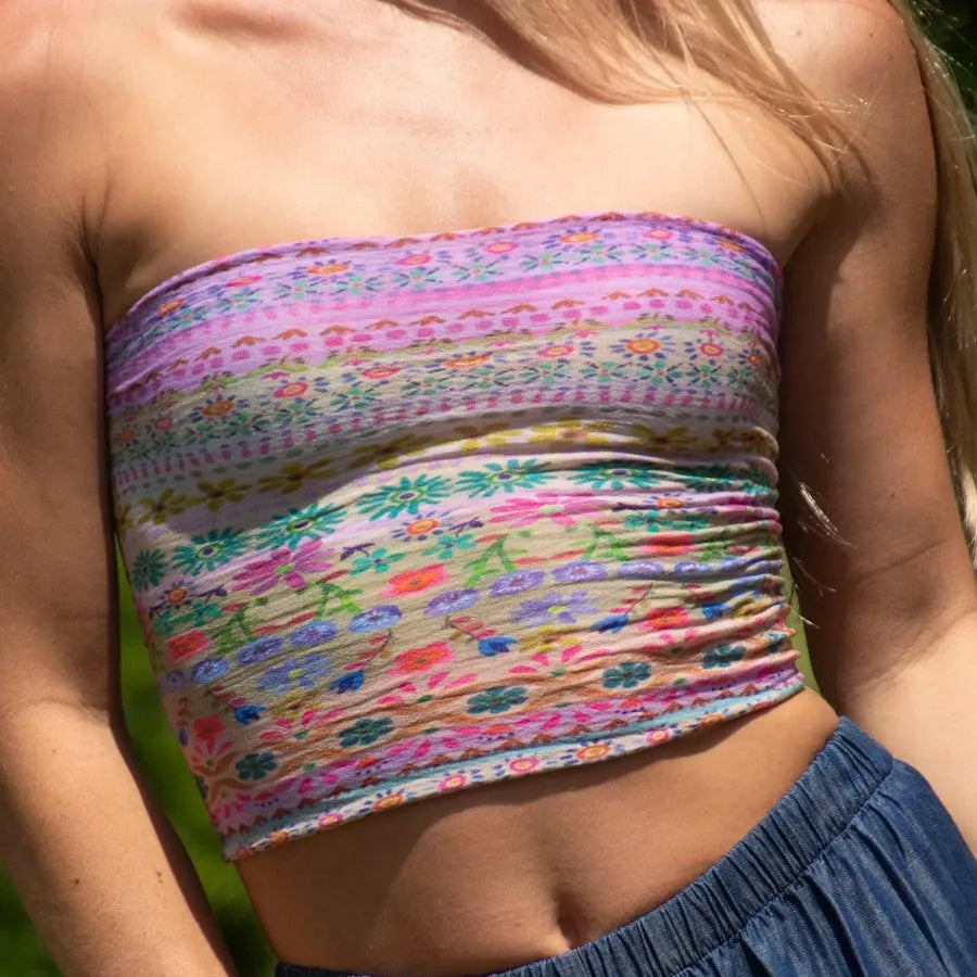 Floral Strapless Bandeau Crop Top