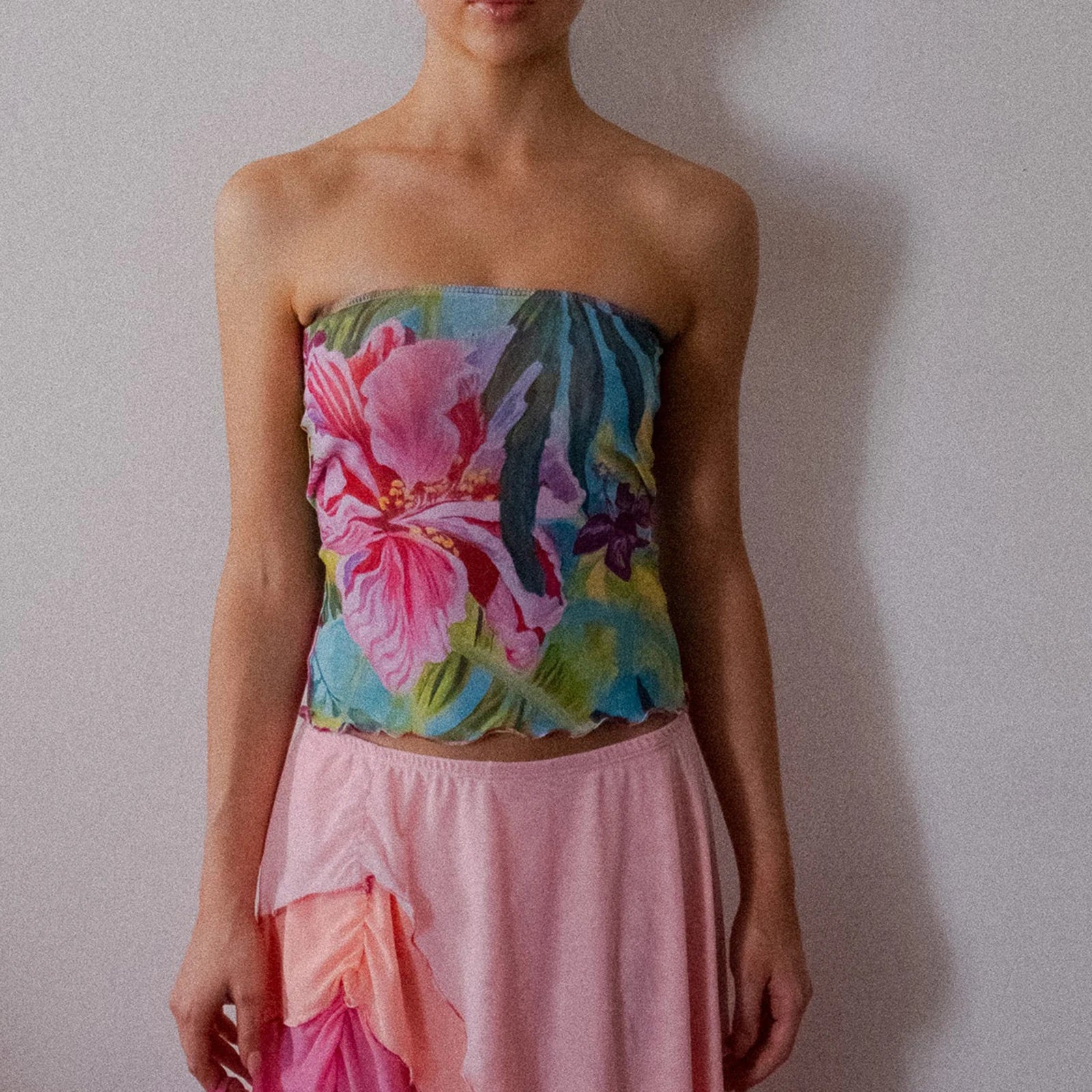 Floral Strapless Slim Crop Top