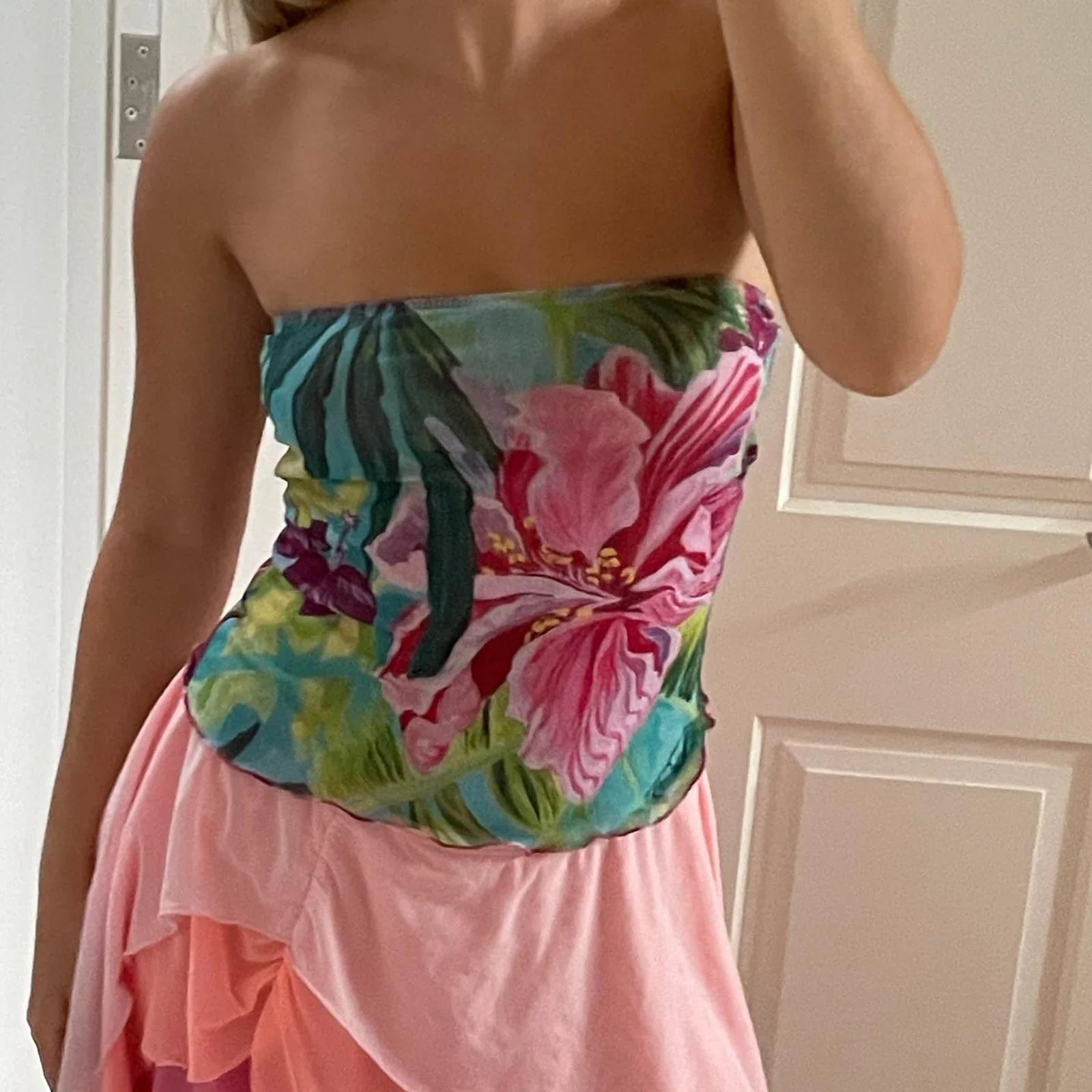 Floral Strapless Slim Crop Top