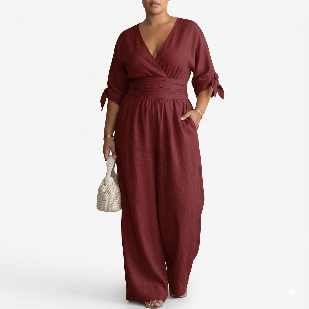 V-Neck Half Sleeve Wrap Wide Leg Jumpsuit 8