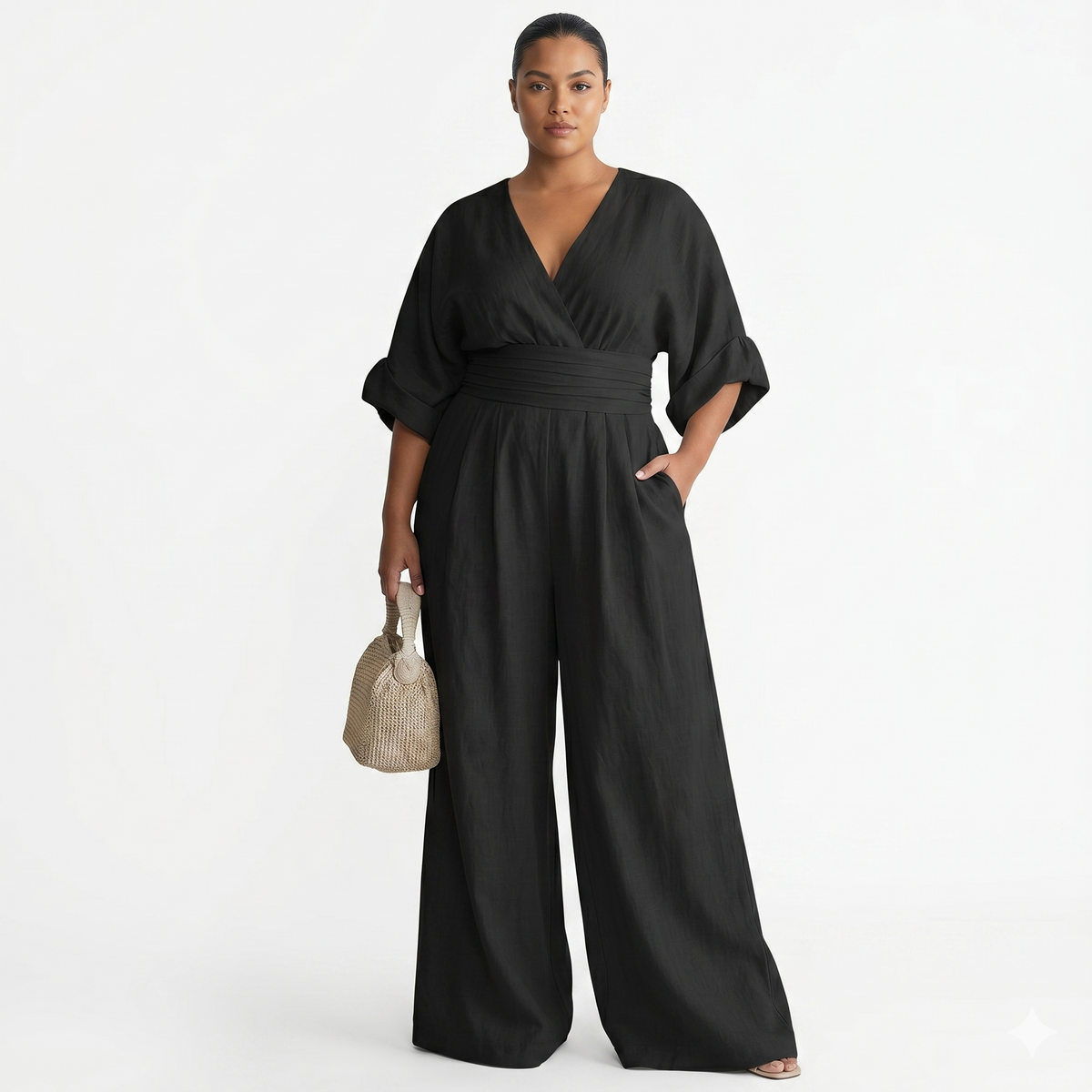 V-Neck Half Sleeve Wrap Wide Leg Jumpsuit 10
