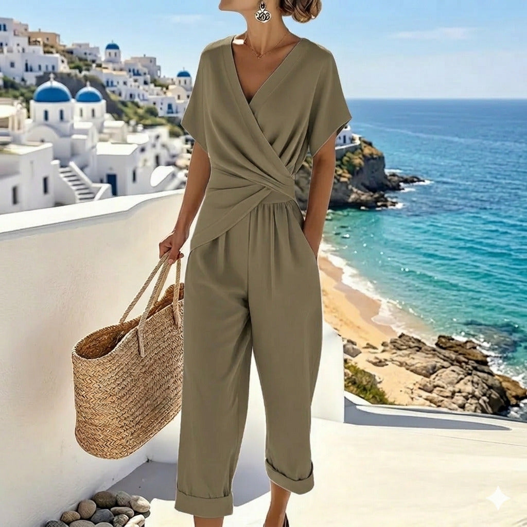 V-Neck Twist Front Top and Cropped Pants Two Piece Set 3
