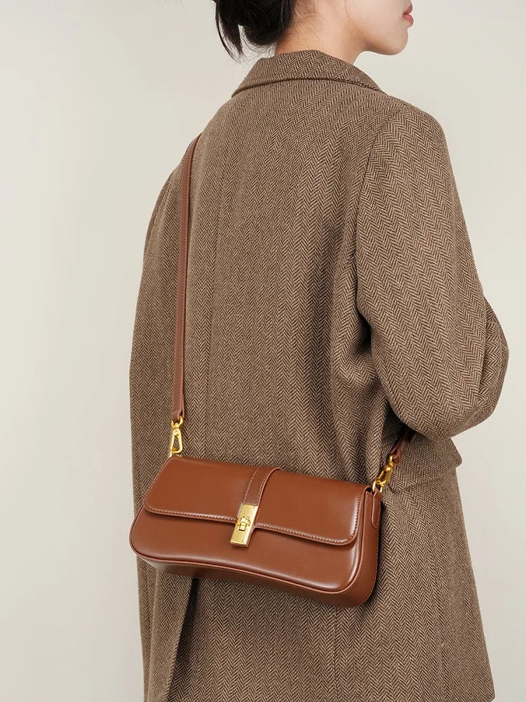 Genuine Leather Baguette Shoulder Bag
