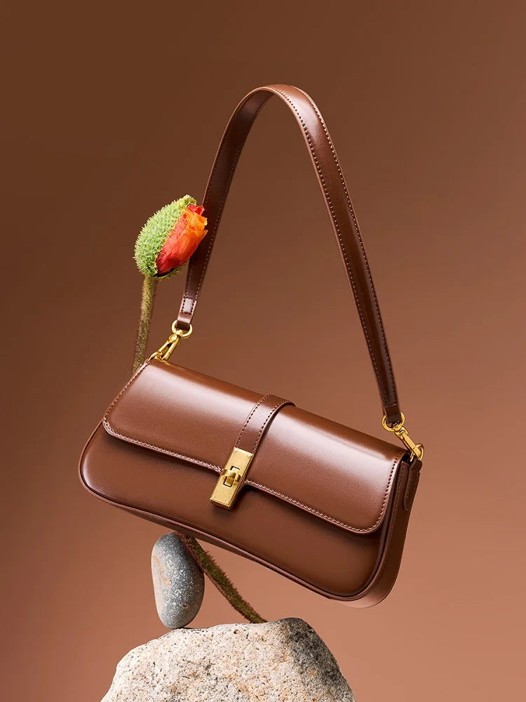 Genuine Leather Baguette Shoulder Bag