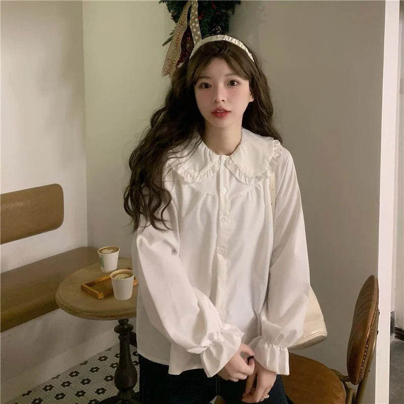 Vintage Preppy Style Sweet Kawaii White Blouse