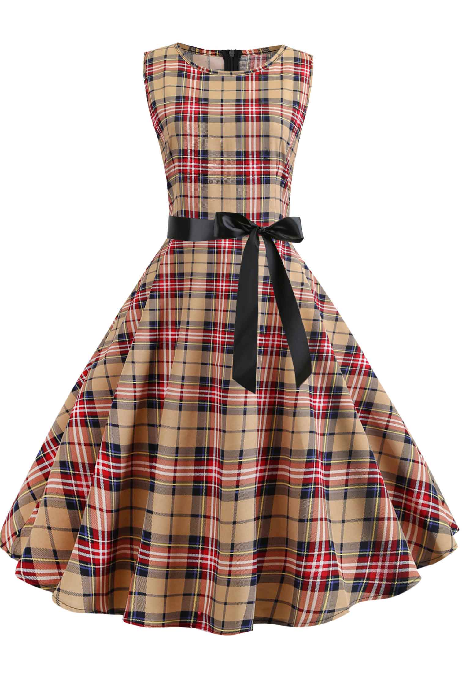 Gingham Sleeveless Graduation Dress - Mislish