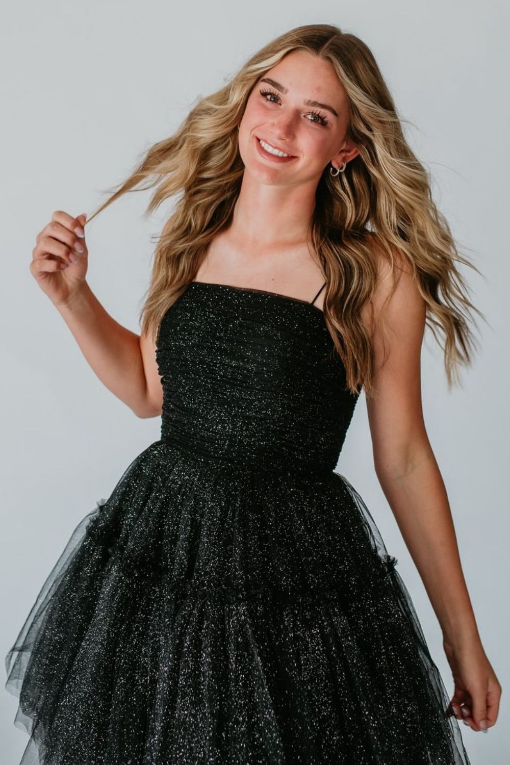 Glitter Black A-Line Spaghetti Straps Lace Up Short Tulle Homecoming Dress - Fashionpara