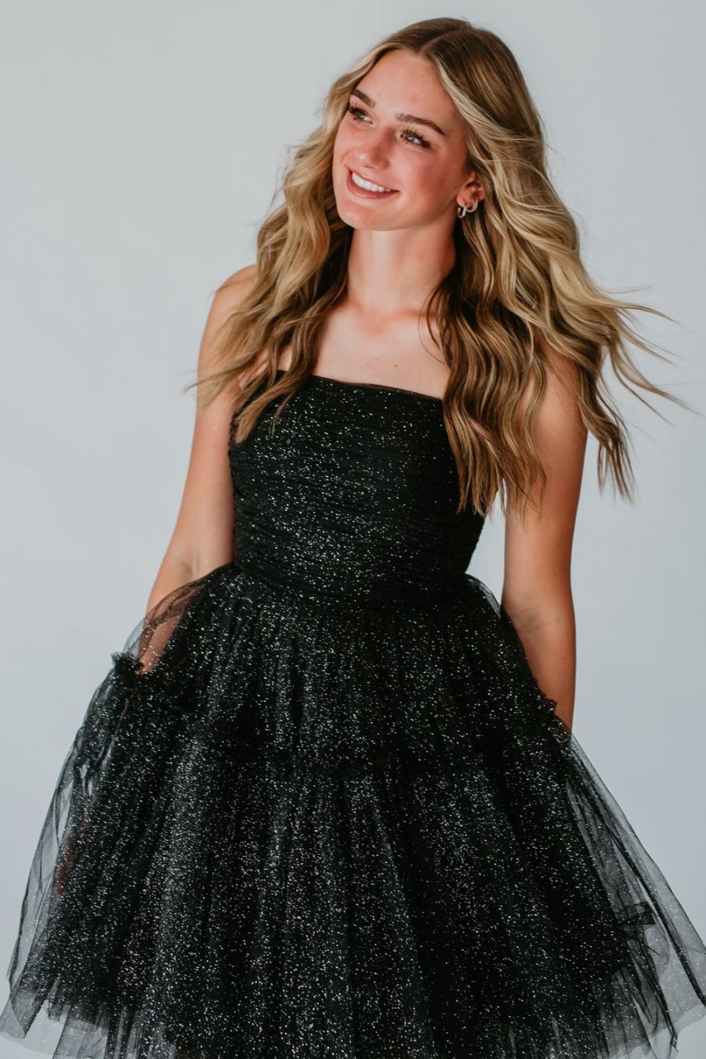 Glitter Black A-Line Spaghetti Straps Lace Up Short Tulle Homecoming Dress - Fashionpara