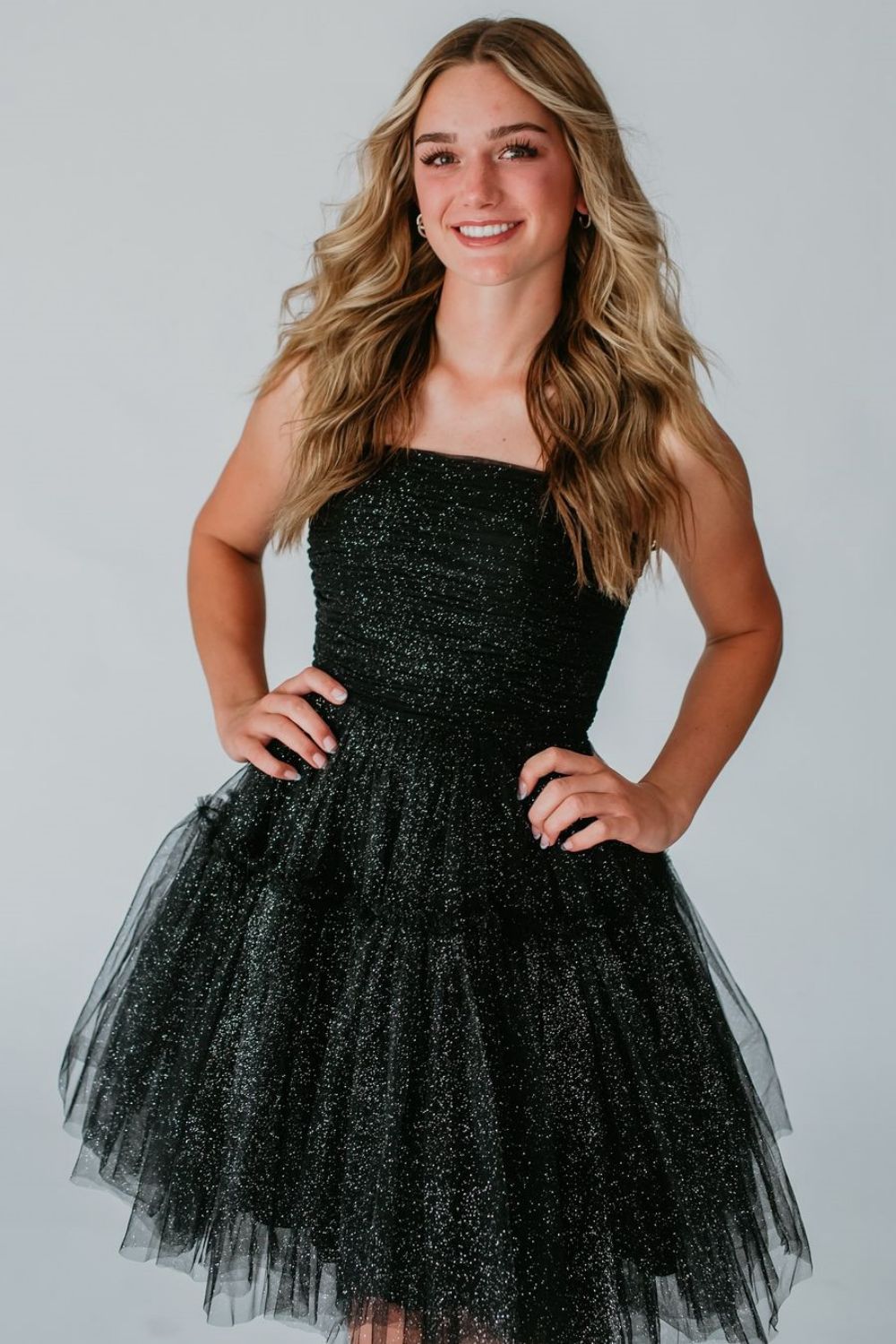 Glitter Black A-Line Spaghetti Straps Lace Up Short Tulle Homecoming Dress - Fashionpara