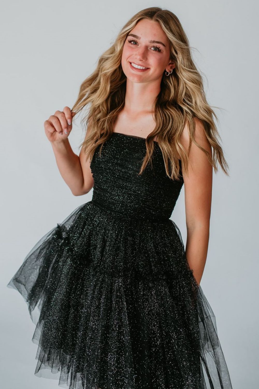 Glitter Black A-Line Spaghetti Straps Lace Up Short Tulle Homecoming Dress - Fashionpara