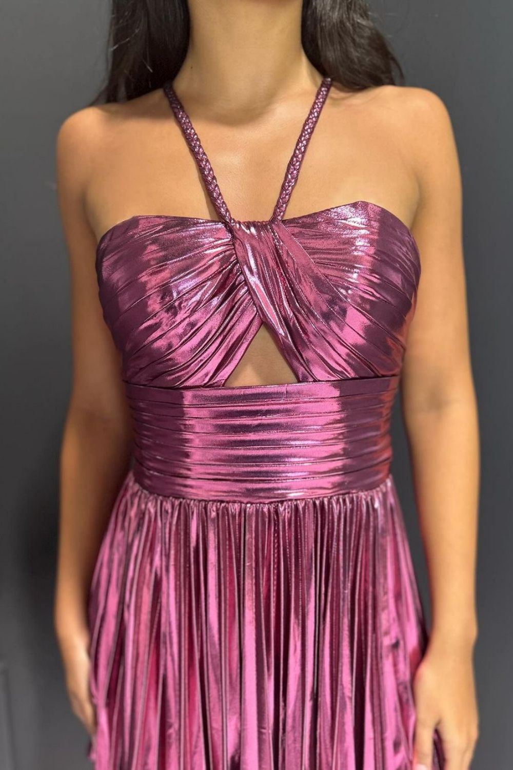 Gold A-Line Halter Neck Short Metallic Homecoming Dress - Fashionpara